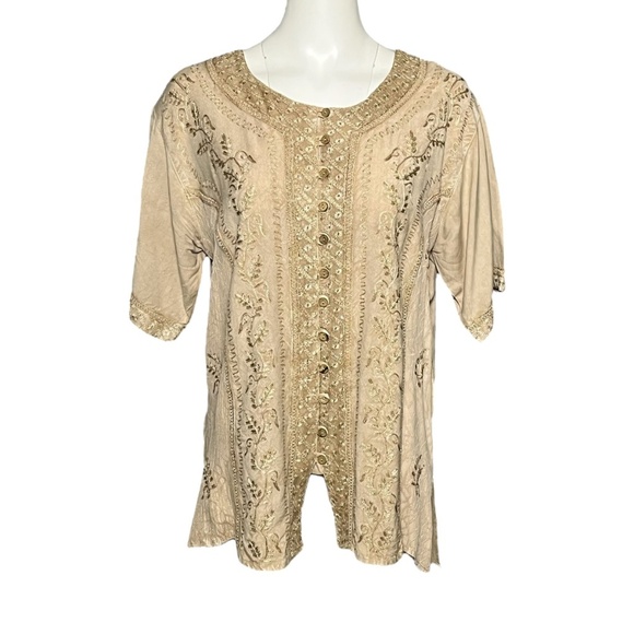Sacred Threads L XL Women’s Tunic Top Embroidered Button Down Shirt Free Size - Picture 1 of 7